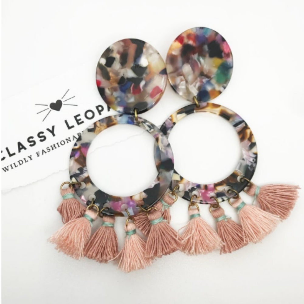Multi-Color Tassel Statement Earrings